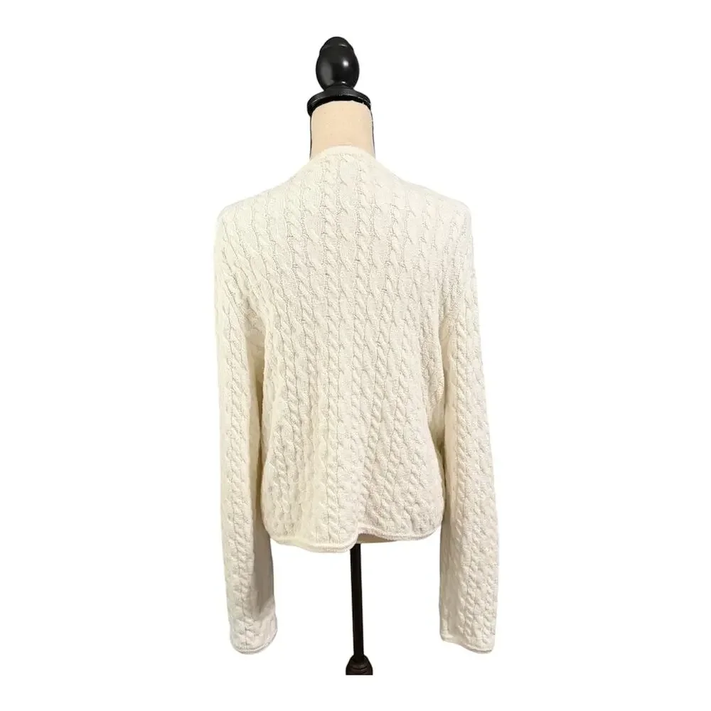 J. Crew Womens Ivory Cable Knit Odette Lady Sweater Jacket Sz L Old Money Luxury